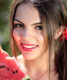 woman, nature, watermelon, summer, beautiful, happy