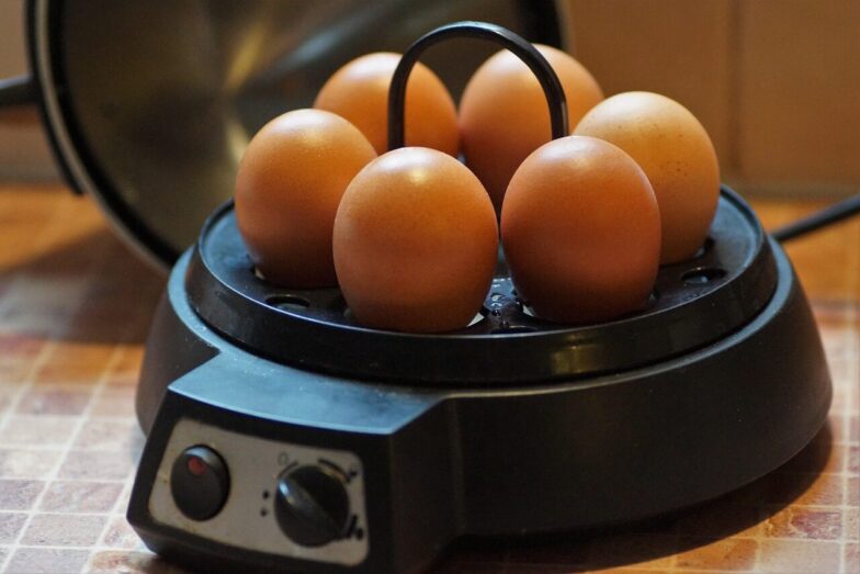 egg, eggs, cooked, on, hard-boiled, cooker, brewed, slot machine, eierkocher, retro