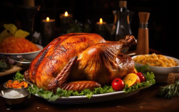 ai generated, fried turkey, food, turkey, dish, chicken, thanksgiving, christmas, meat, plate, vegetable, dinner, meal, cuisine, lunch, baked, grilled, roasted