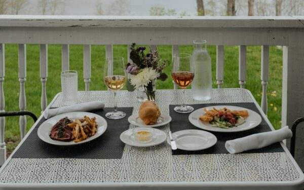 a table that has plates of food on it
