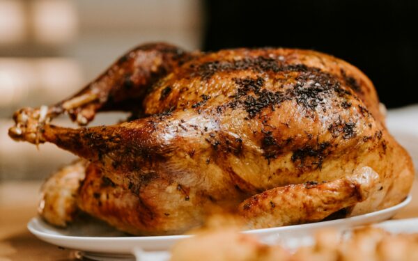 roasted chicken on white ceramic plate