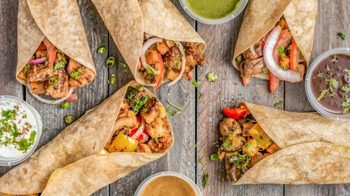 wrapped food with gravies