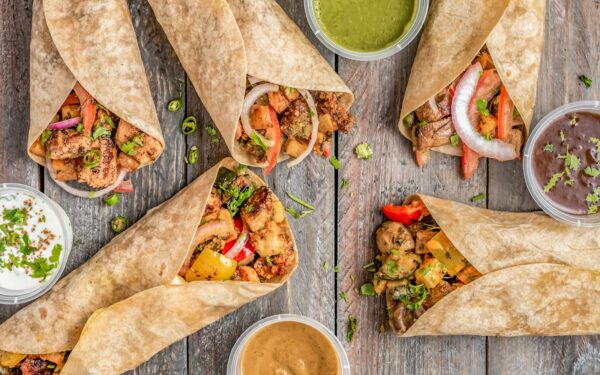 wrapped food with gravies