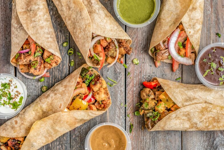 wrapped food with gravies