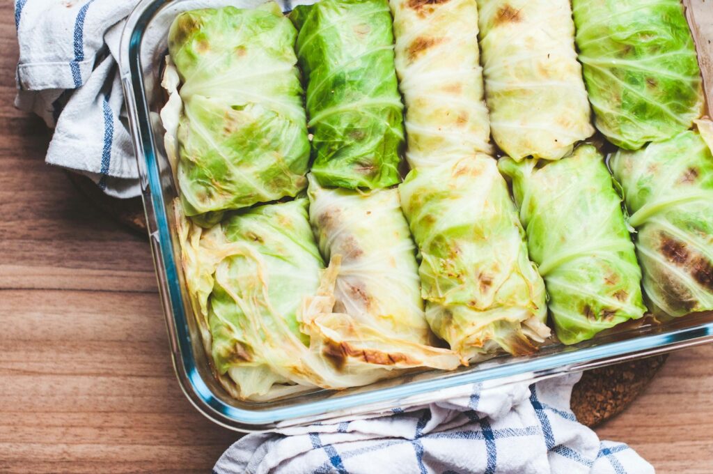 green vegetable on stainless steel tray