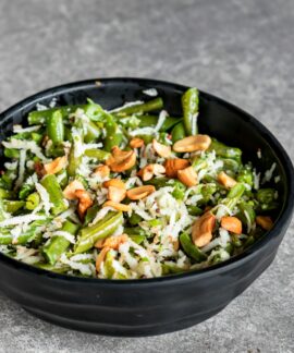 vegetable salad in black bowl