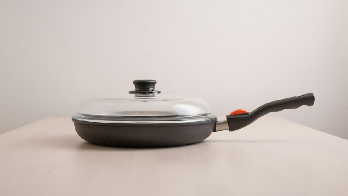 a pan with a lid on a table