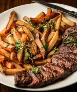 grilled meat on white ceramic plate