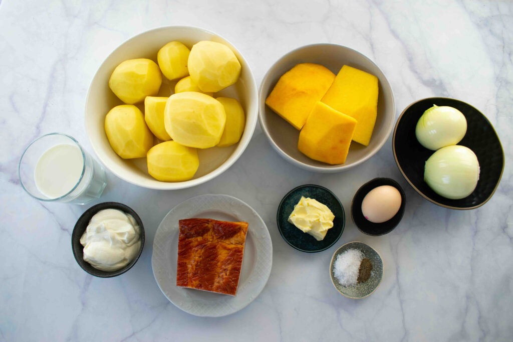 Purus bulvių ir moliūgų kugelis. Ingredientai